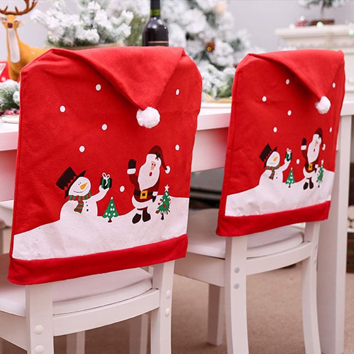Set van 2 - Kerststoelhoezen - Nieuwe kerststoelhoes - met kerstman kerstdecoratie banket