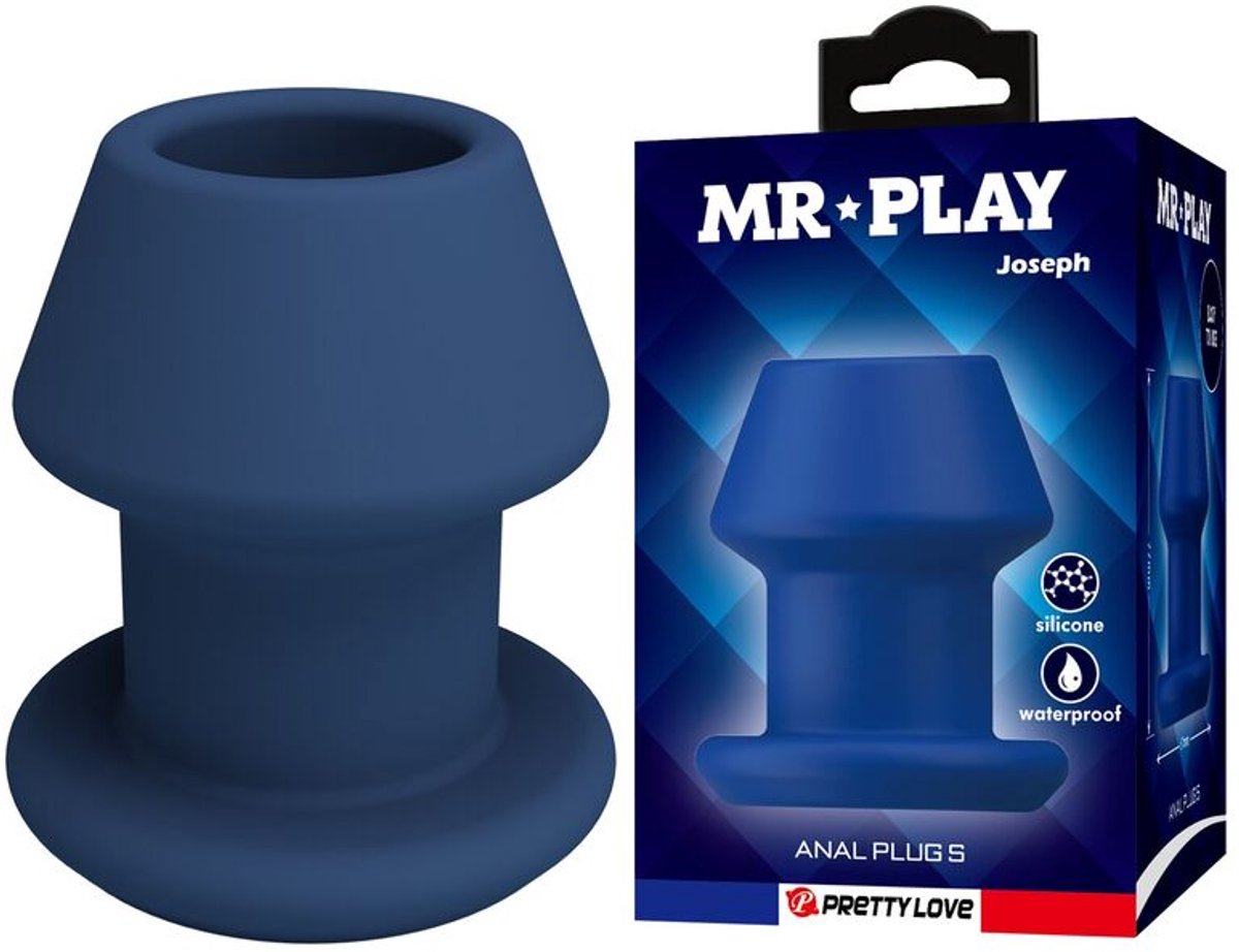 MR PLAY - JACK BLUE SILICONE HOLLOW ANAL PLUG SIZE S