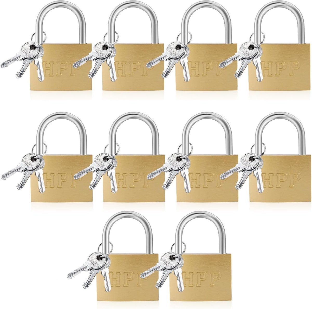 Set van 10 Messing Hangsloten, Kleine Sloten met Sleutel 30mm, Weerbestendige Koffersloten voor Garage, Kasten en Gereedschapskisten