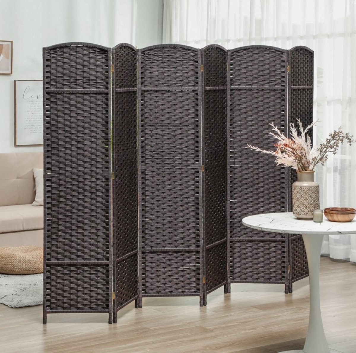 MODFU - Kamerscherm - Zesdelig - Vouwbaar - Bruin - Hout - 240 X 1,6 X 170 Cm