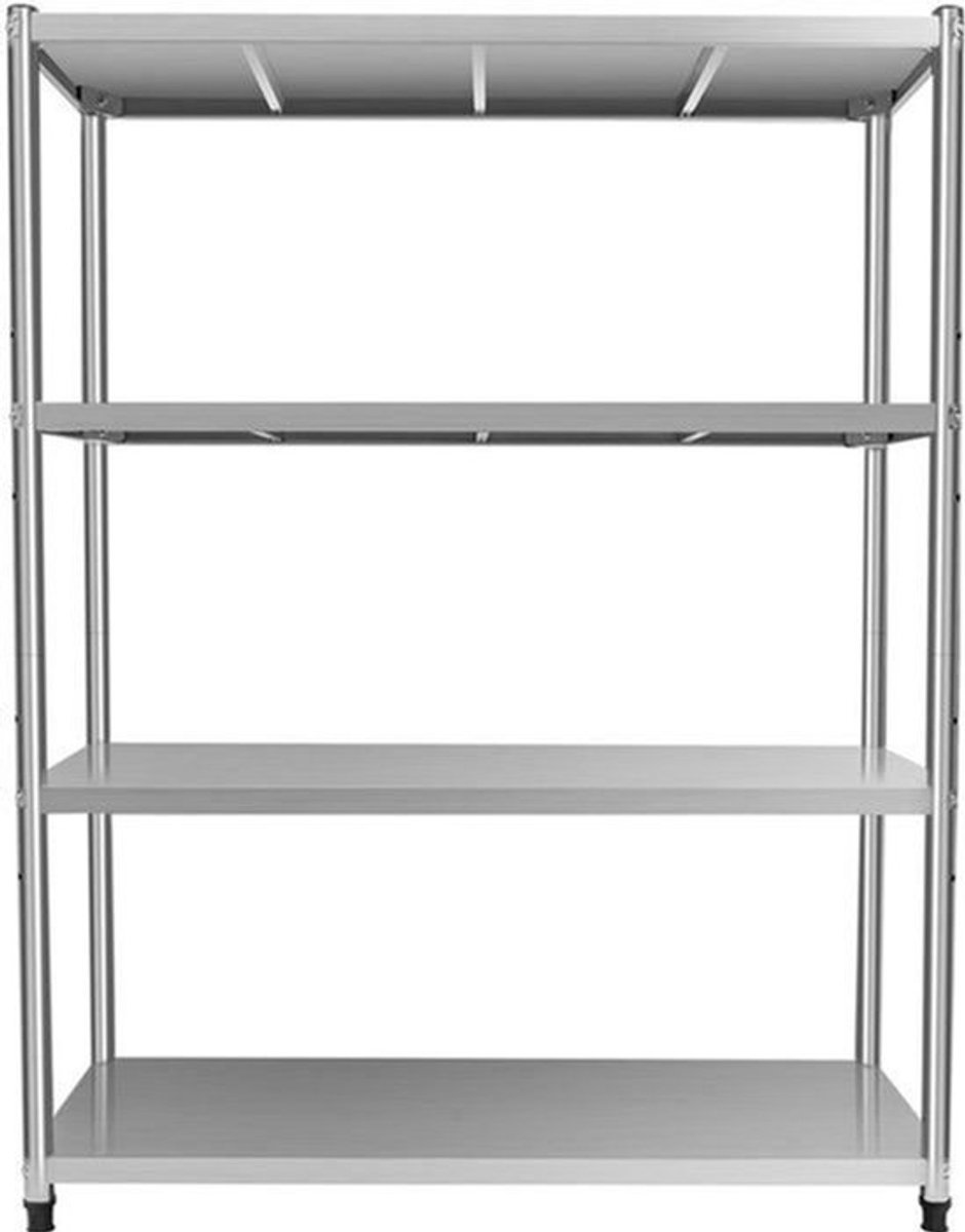 Stalenschap – Opbergrek – Rek – Wandrek – Stelling – 4-Laags Roestvrijstaal – Verstelbare Plankhoogte – 50 KG Draagkracht per Plank