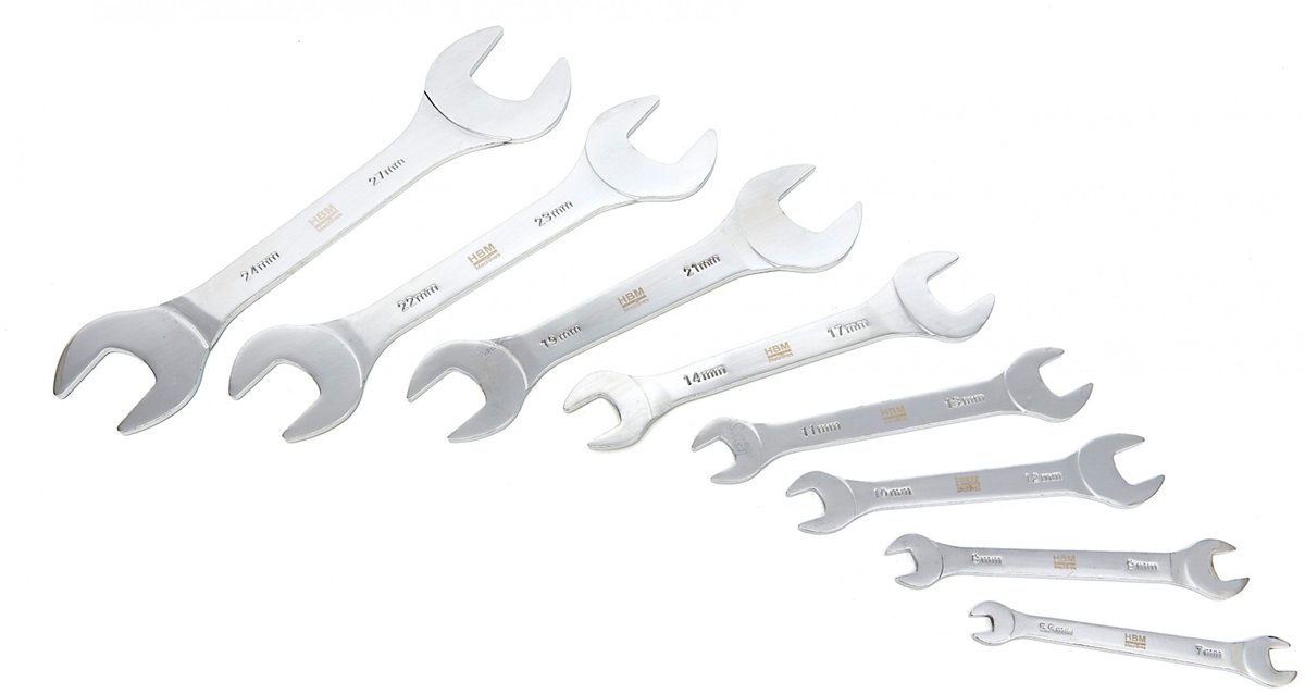 HBM 8-delige extra platte steeksleutelset 5,5-27 mm Chromevanadium