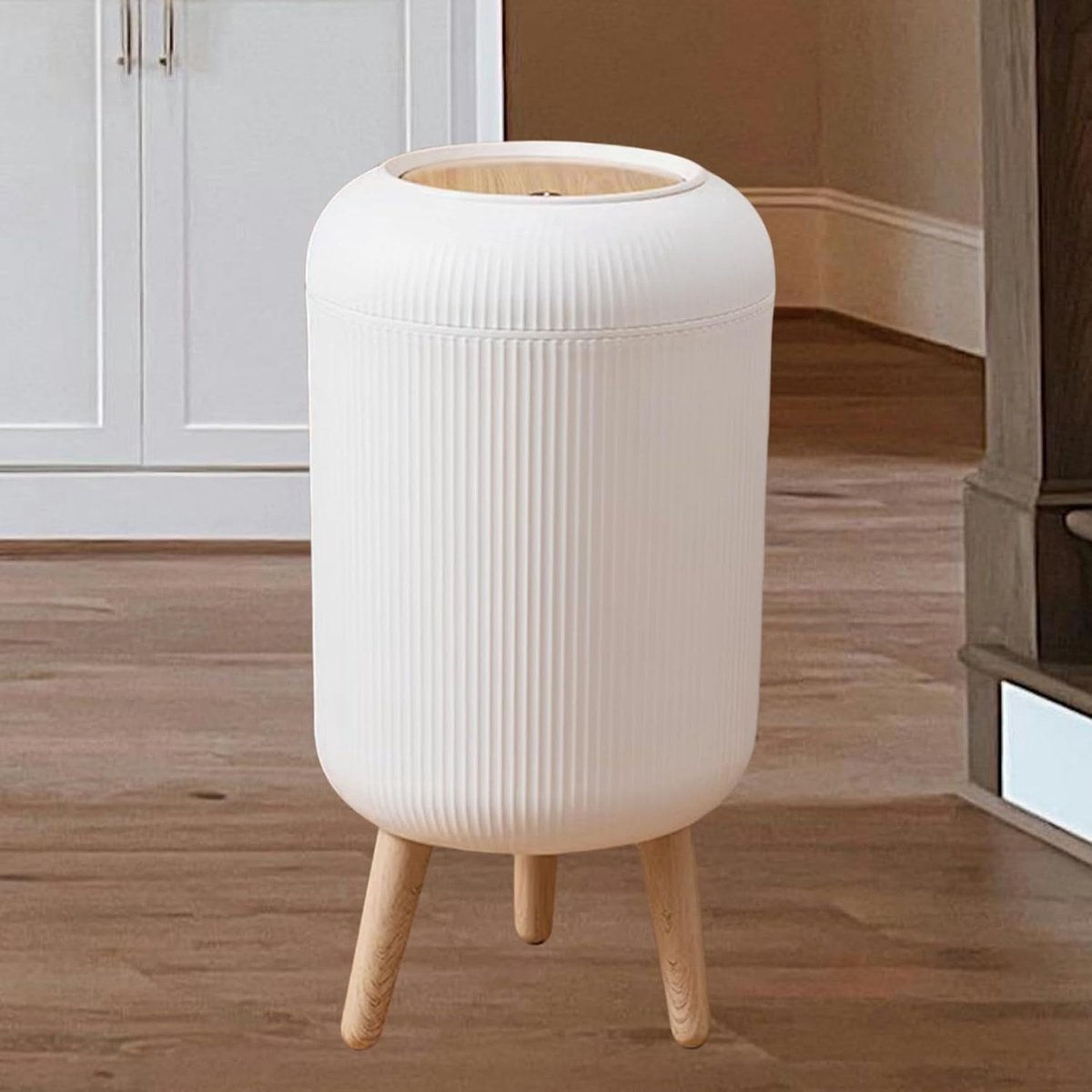 Badkamerprullenbak Met Deksel, 20*31 Cm, Met Hoge Poten En Drukknop, Prullenbak, Geschikt Voor Badkamers, Slaapkamers, Keukens En Kantoren, Wit.