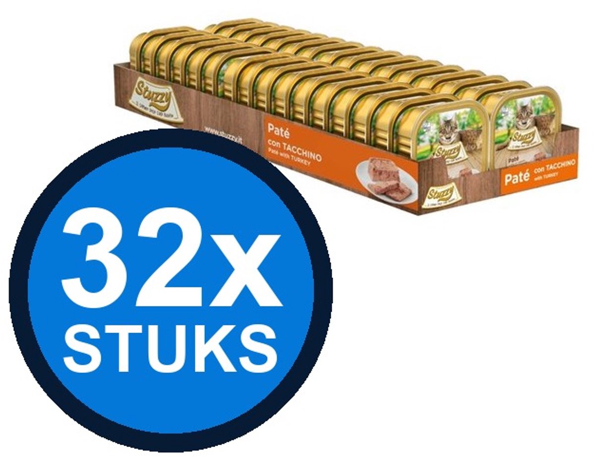 32x Stuzzy - Kat Paté Kalkoen - Kattenvoer Natvoer - 100g