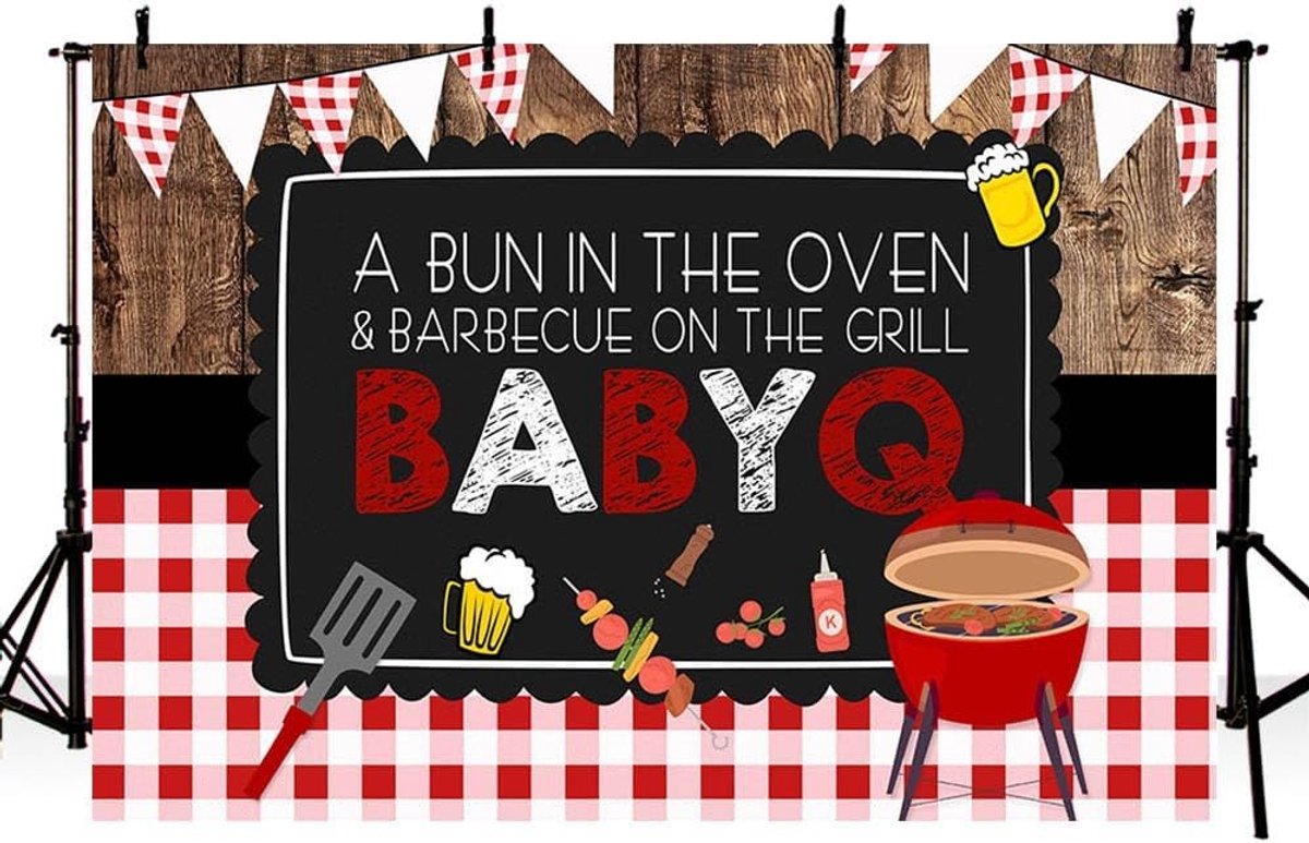 7x5ft BBQ Thema Achtergrond Houten Bord Rood en Wit Ruit Barbecue Feest Decoratie Baby Shower Foto Booth Props