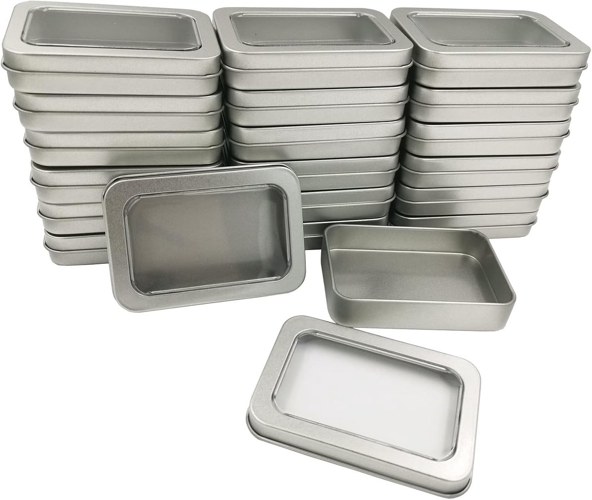 Opbergdoosjes met deksel - Zilver - 8,8 x 6 x 1,8 cm - Metalen Rechthoekige Bewaarbox - Voor Kleine Onderdelen en Accessoires
