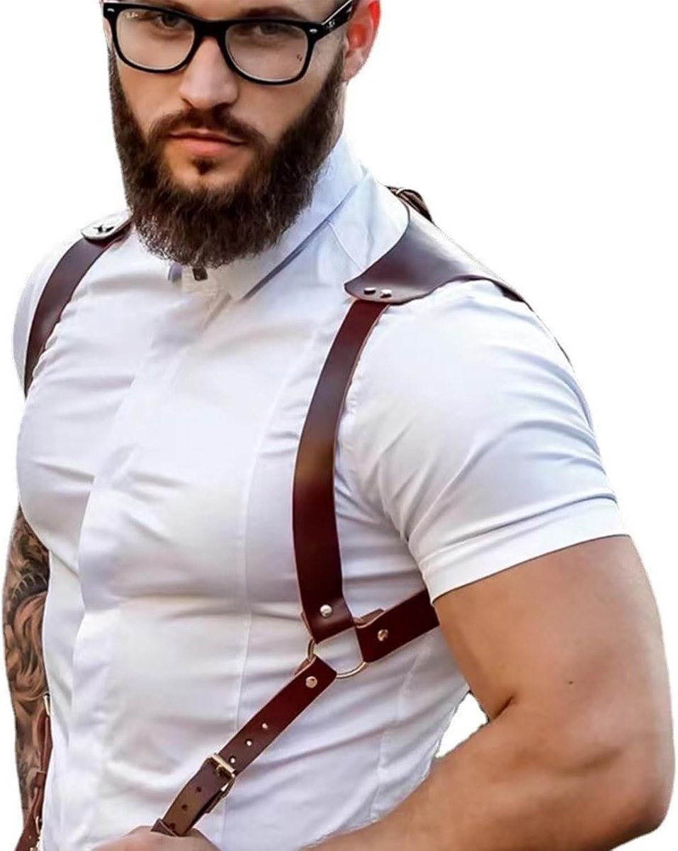 Zwarte Leren Schouderbanden voor Mannen, Verstelbare Punk Kostuum Suspenders, Harnas Riem voor Halloween en Cosplay Outfits