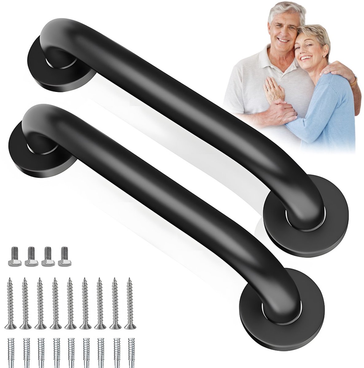 Handrail 304 RVS - Handgreep Douche - Veiligheidsgreep - Wandbeugel Badkamer - 2 Stuks - Antislip Oppervlak - Roestvrij & Corrosiebestendig - 30,5x7,6 cm - Ouderen & Kinderen - Voor Douche & Toilet & Badkamer & Gang