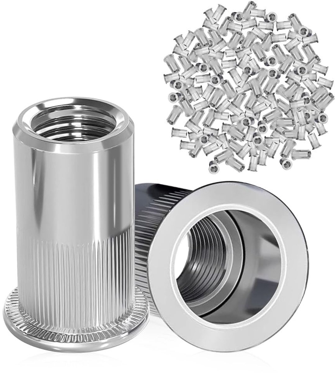 Pack van 100 RVS M8 Rivet Nuts met Verzonken Hoofd voor Bevestiging in Metaal, Staal, Fiberglas en Kunststof