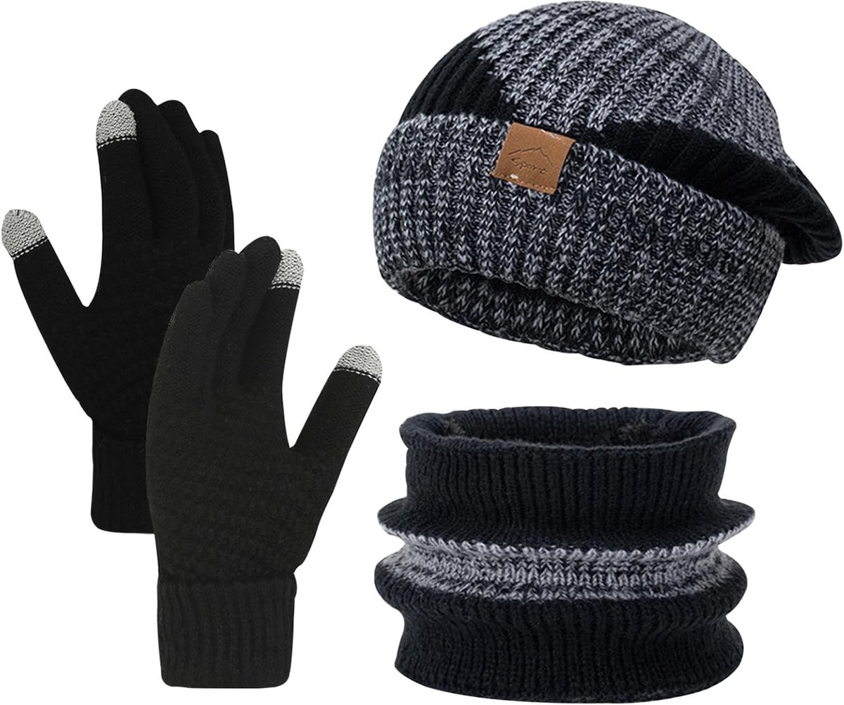 Unisex 3-in-1 Winterset: Warme Gehaakte Muts, Sjaal en Handschoenen voor Koude Dagen
