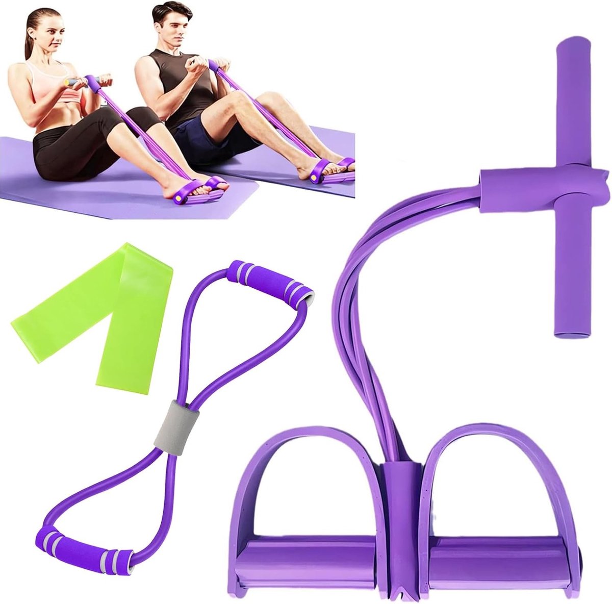 Verstelbare Oefenband met Figuur 8 Trekker en 6 Rubber Elastische Tubes voor Veilig Fitnessen, Ideaal voor Training van Taille, Benen en Spieren