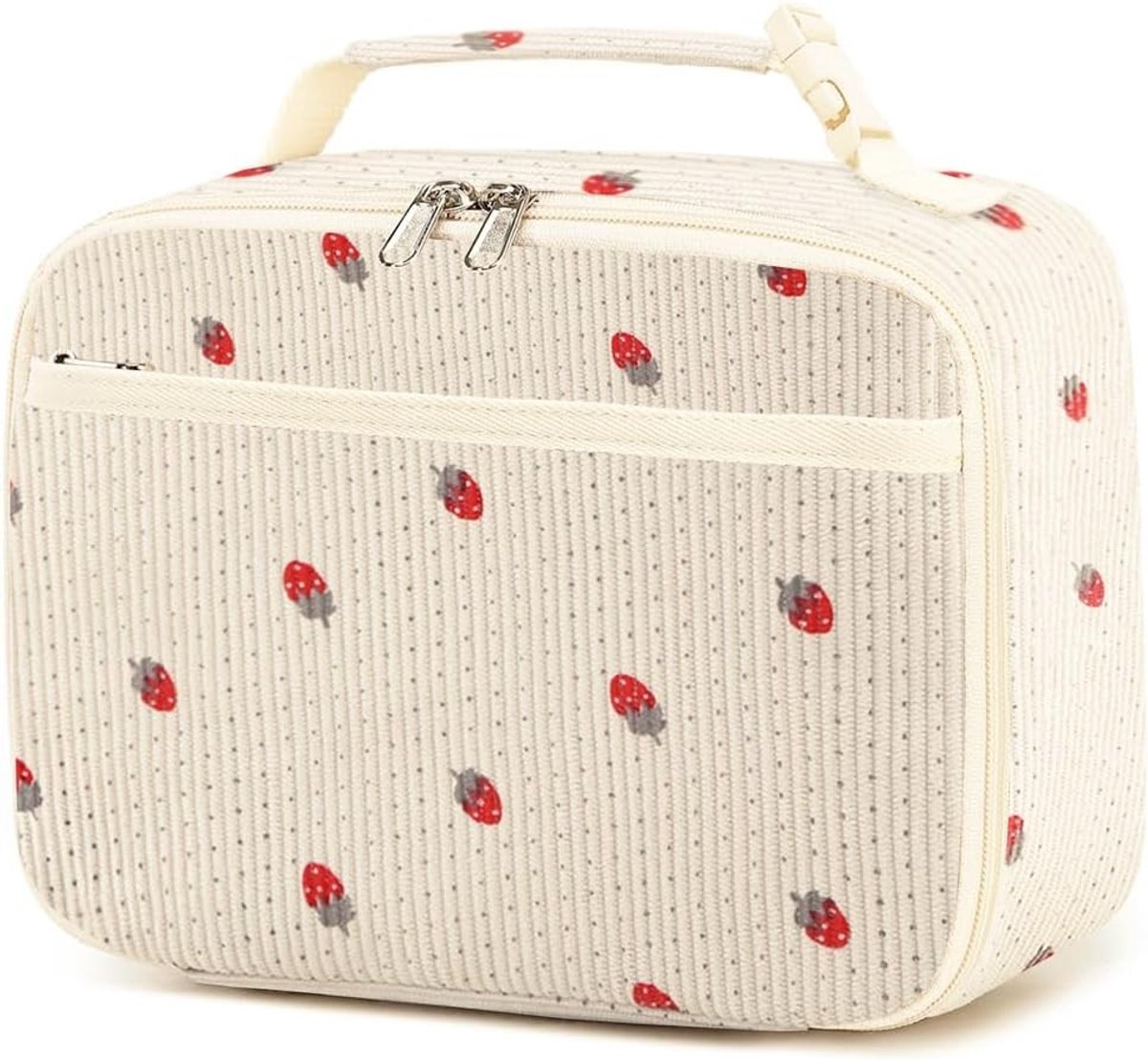 Luxe herbruikbare koeltas met schattig aardbeienpatroon, ideaal voor lunch, picknick en vervoer van voedsel, 24 x 10 x 19 cm