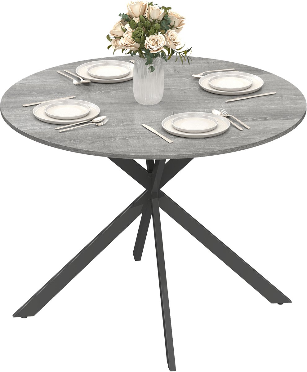 Homcom Eettafel-Spaanplaat, Staal-100L x 100B x 75H cm-Grijs