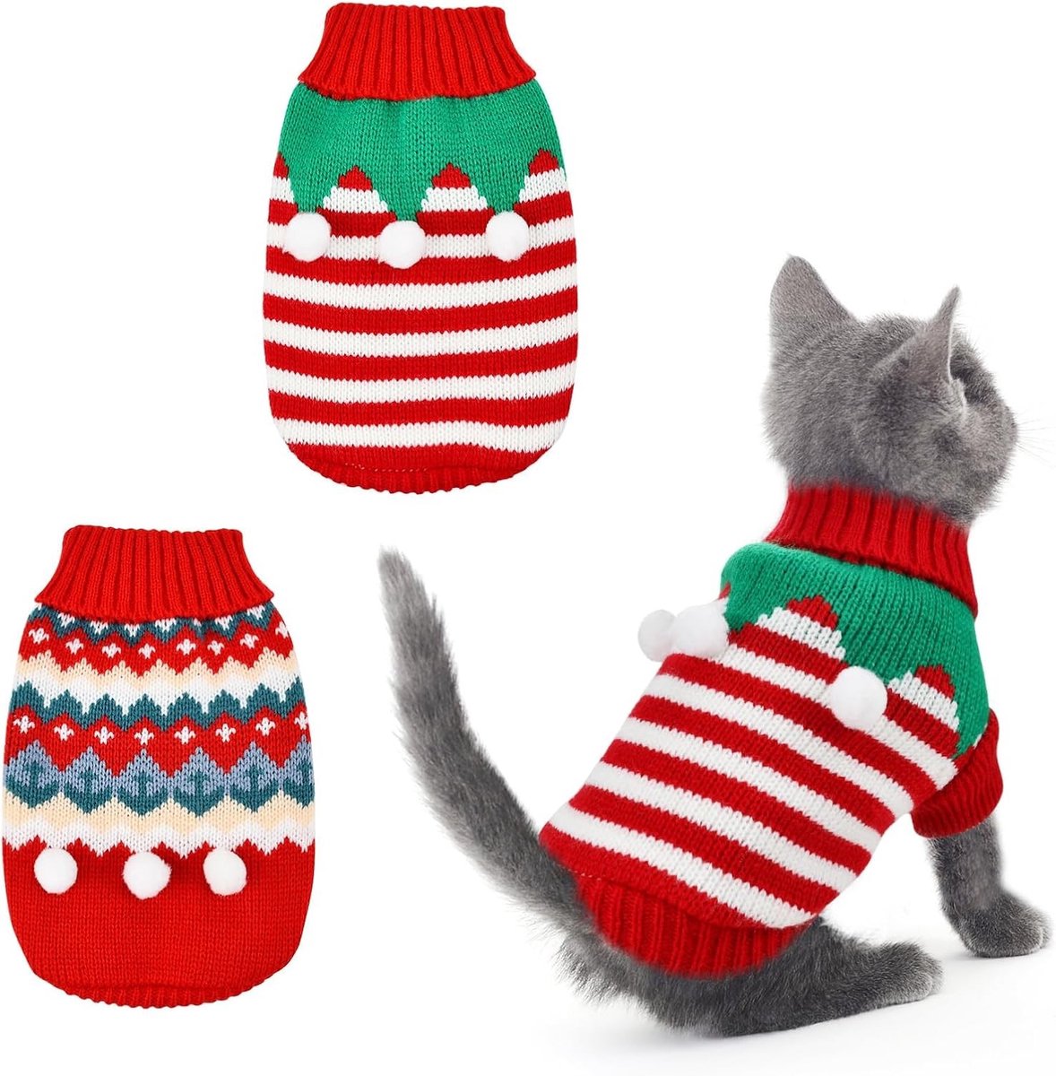Kersttrui voor Honden en Katten, 2-delige Kerstkleding voor Dieren, Feestelijke Kostuums voor Kleine en Middelgrote Huisdieren