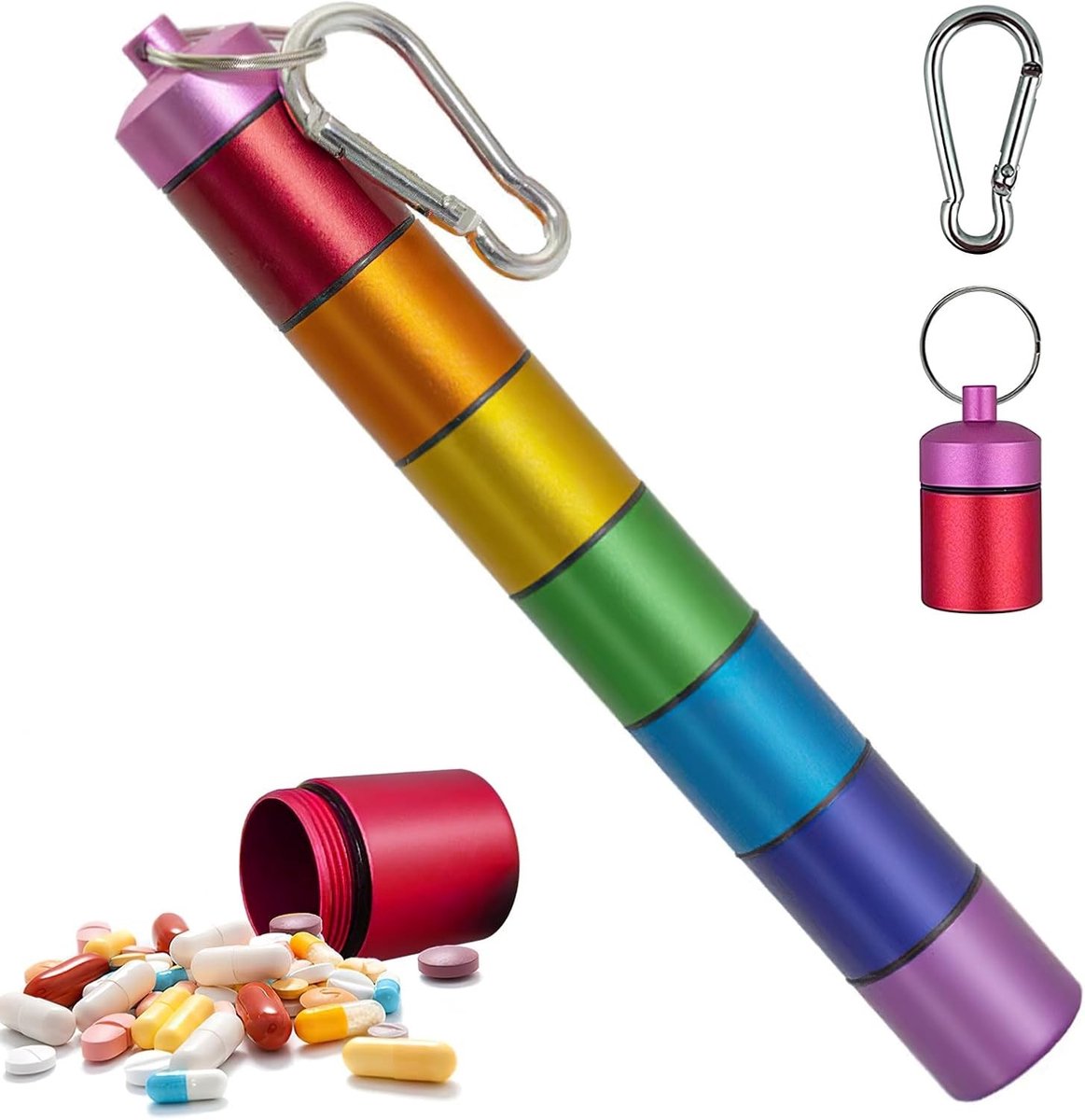7 Dagen Medicijn Doos, Kleine Ronde Pillendoos met 7 Compartimenten, Waterdichte Sleutelhanger voor Reizen en Outdoor Activiteiten