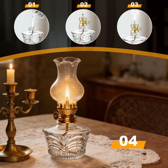 Retro Petroleum Lichten Set van 2, 18 cm Glazen Olielampen met Verstelbare Vlam, Stijlvolle Stormlamp voor Woonkamer en Tuin Decoratie — afbeelding 4