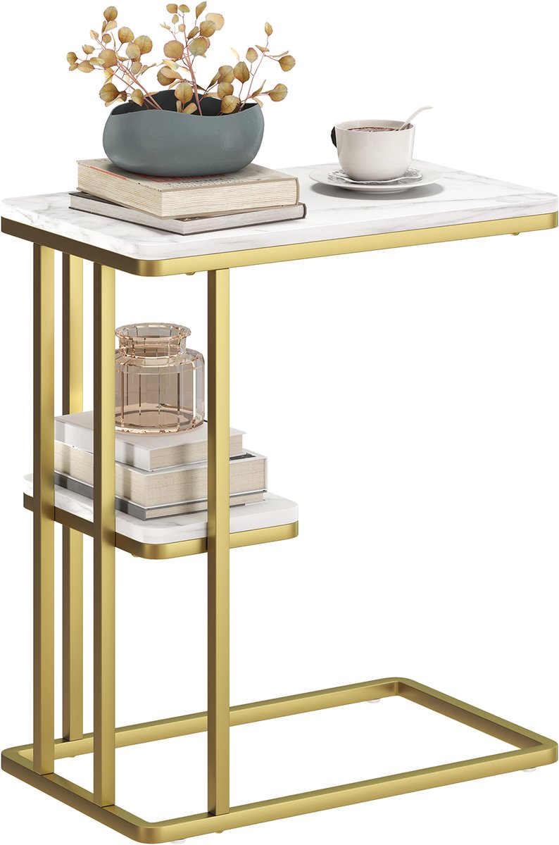 HOMCOM Side Table-MDF, Stahl-50L x 30B x 57,5H cm-Weiß