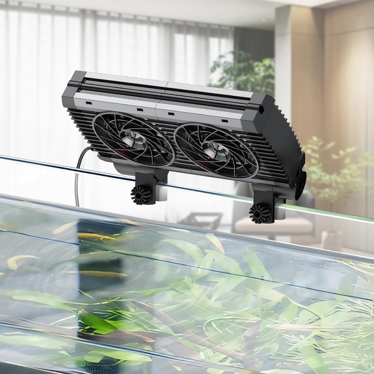 Aquarium Koeler met 2 Ventilatoren – Stil – 5 Snelheden – Timer – 180° Verstelbaar – Tot 60 cm