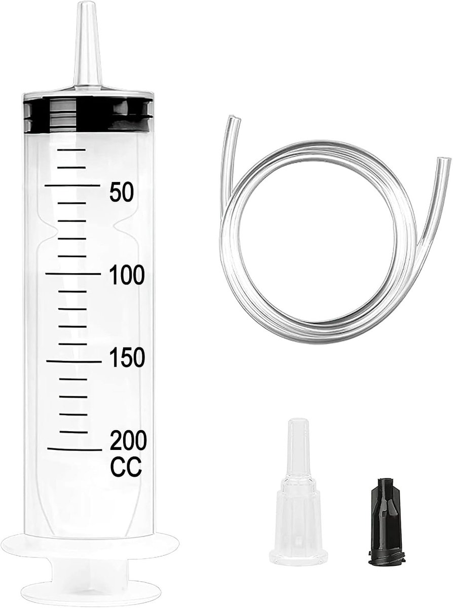 Grote 200ml Plastic Spuit - Herbruikbare Vloeistof Spuit met Slang en Stopper voor Laboratorium, Industrie, Tuin en Dierenspeciaalzaak