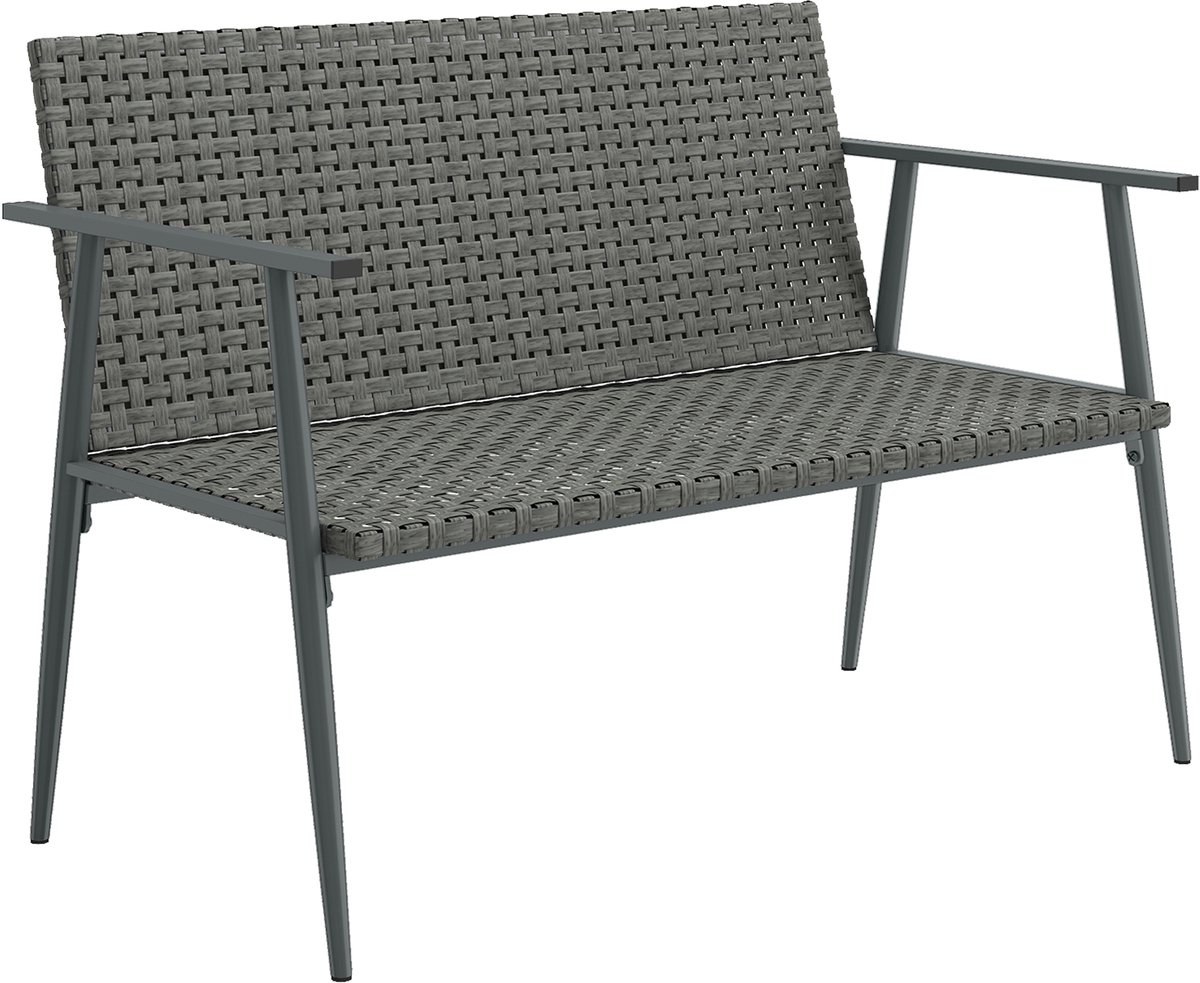 2 - zits tuinbank van geweven hars en staal - met verstelbare armleuningen - rugleuning en poten - 110x58x78cm - grijs
