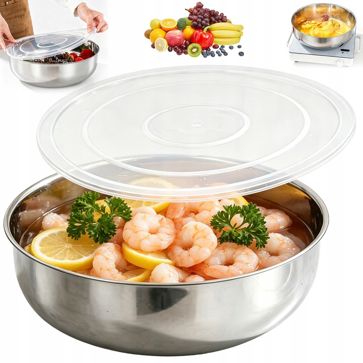 RVS Mengkommen met Deksel - 32 cm - Zilver