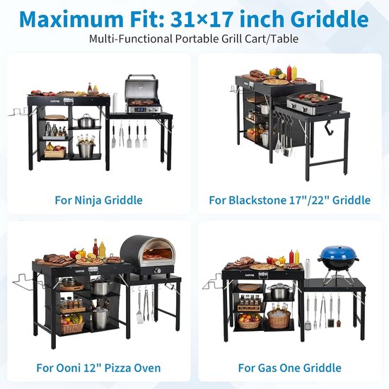 Opvouwbare grill tafel voor buiten,voor buiten,Opvouwbare barbecue tafel met plank en 5 haken, draagbare campingtafel voor tuin, terras en camping,zwart — afbeelding 2