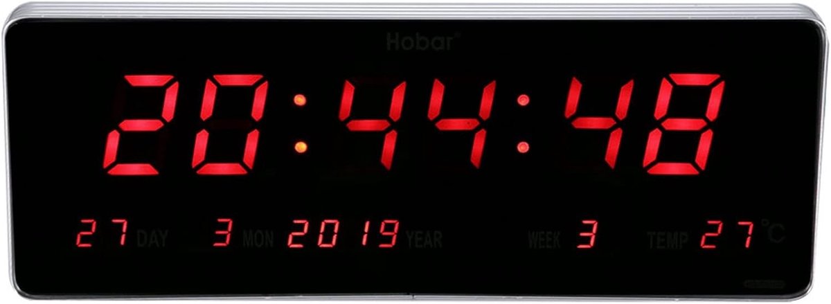 Grote Digitale Wandklok van 14.2'' met LED Weergave, Kalender, Temperatuur en Weekdag voor Thuis en Kantoor