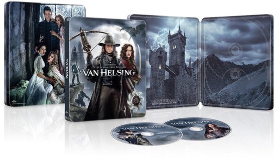 Steelbook met 'Van Helsing'-film artwork: Hugh Jackman als Van Helsing, Kate Beckinsale en een kasteel.