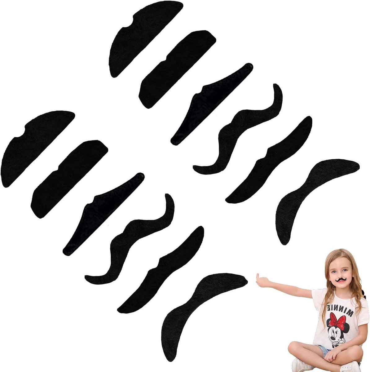 Set van 12 Zelfklevende Neppetjes voor Cosplay, 80s Feest en Carnaval - Zwart, Perfect voor Verkleedpartijen en Theatrale Optredens