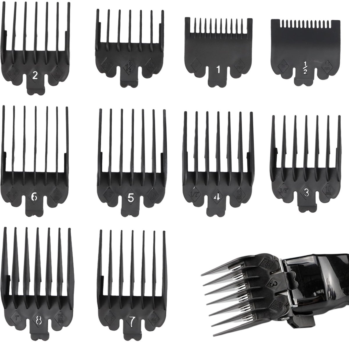 Syncharm 10 stuks universele tondeuse, 1,5-25 mm, kammen voor tondeuse, reserveaccessoires, compatibel met de meeste - ShopVlot