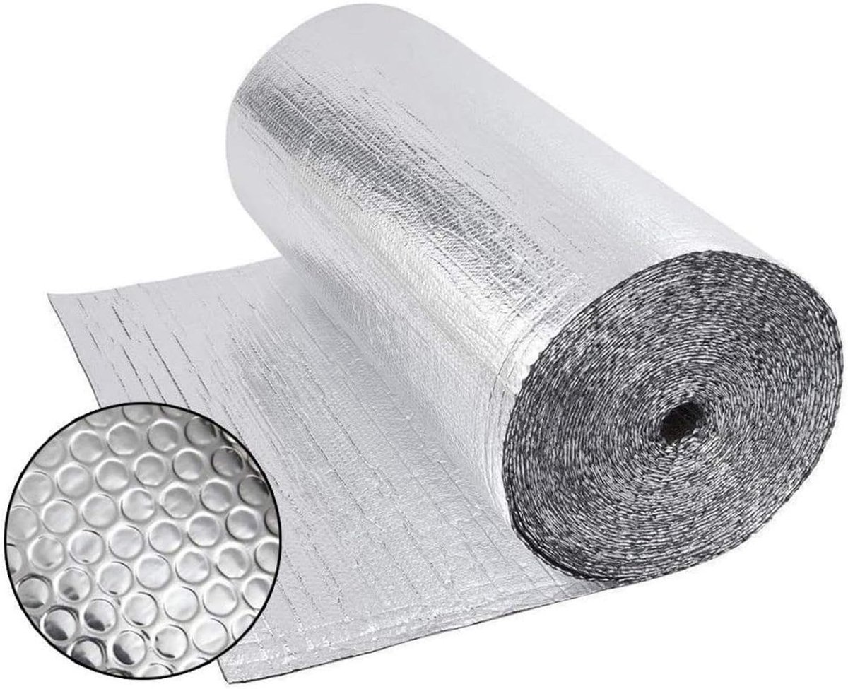 0,6 x 10 m rol dubbelzijdige bubbeltjesfolie, 3,3 mm dik, warmte- en koude reflecterend, ideaal voor radiatoren, muren, auto's en ramen