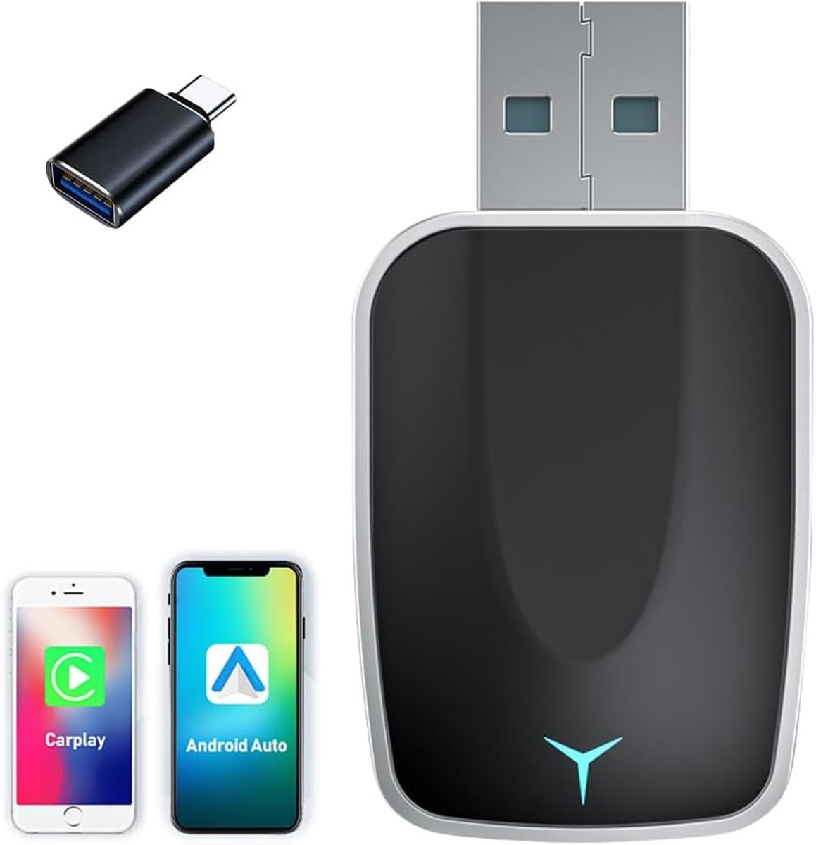 Draadloze Carplay-adapter, 2-in-1 draadloze Android Auto & Carplay draadloze adapter, plug and play, Android Auto draadloze adapter, ondersteunt iOS 10+ en Android 11+, stabiele verbinding