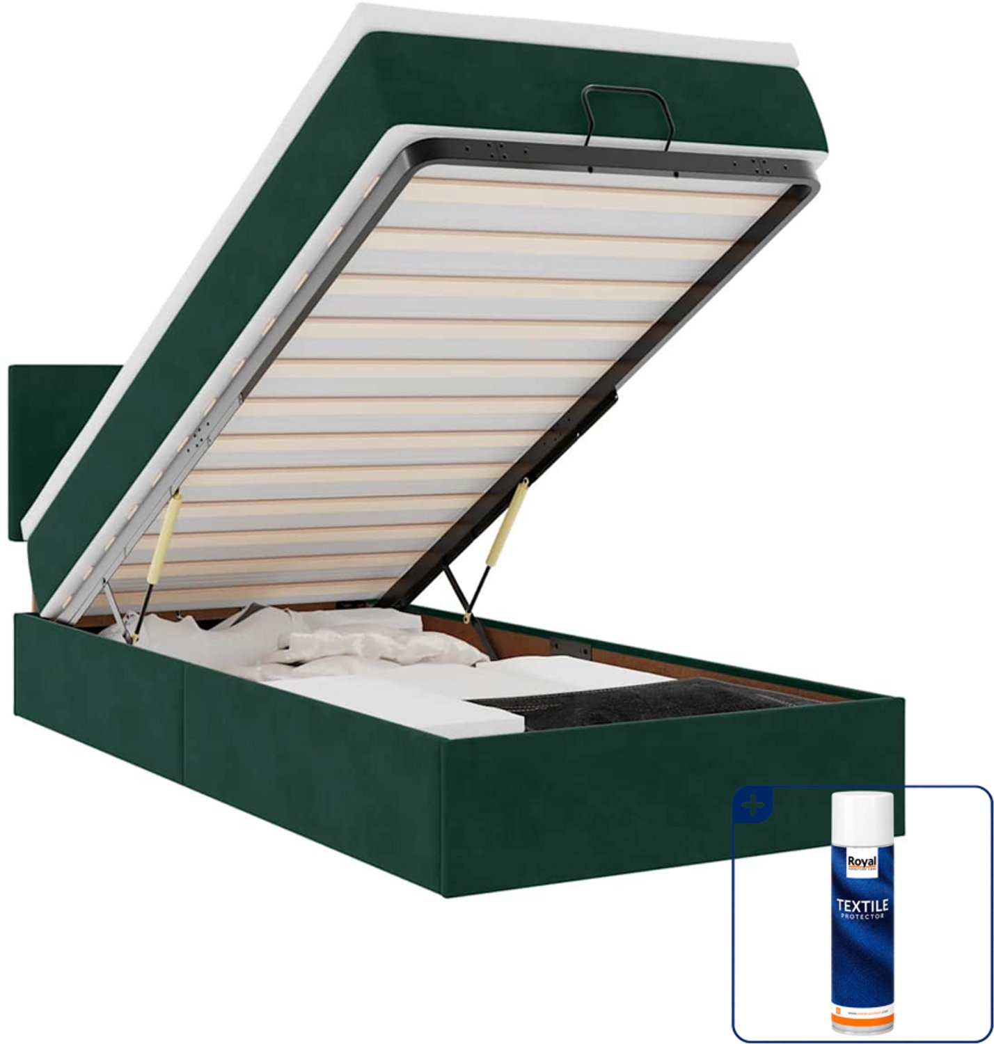 vidaXL ottoman bed - 100 x 200 cm - fluweel - donkergroen - Inclusief textielbeschermer 500 ml Blauw
