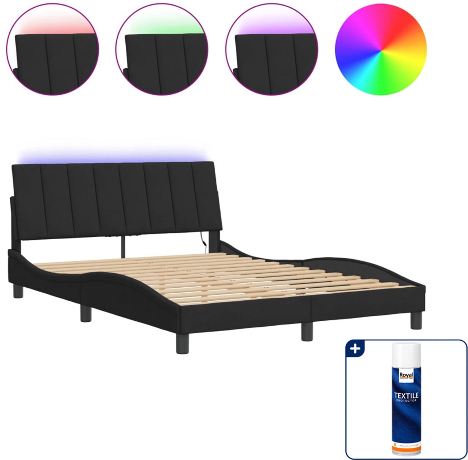 vidaXL bedframe Hanko met LED - 120 x 200 cm - fluweel - zwart - Inclusief textielbeschermer 500 ml