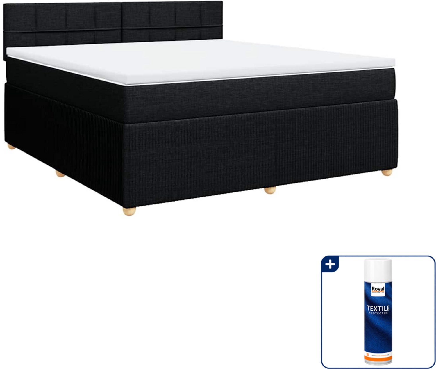 vidaXL boxspring Kingsize - 180 x 200 cm - stof - zwart - Inclusief textielbeschermer 500 ml
