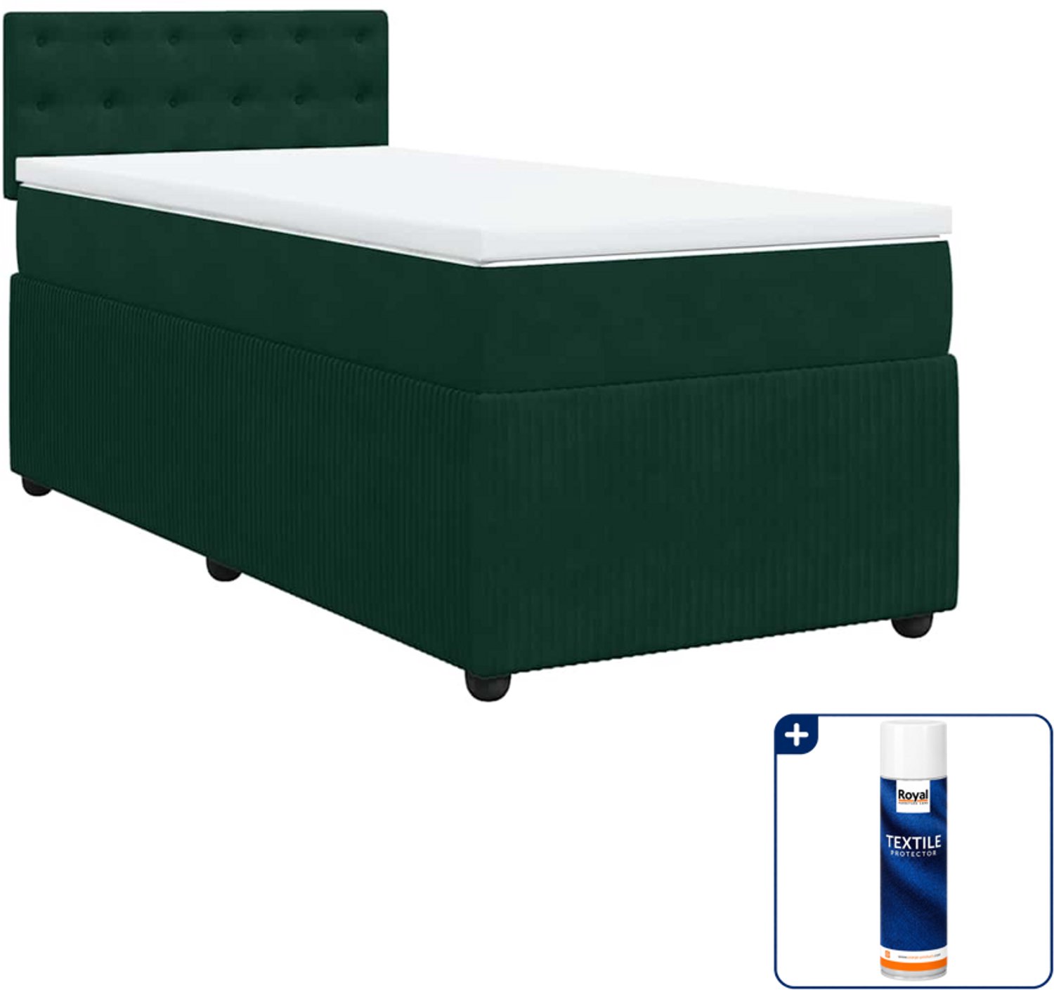 vidaXL boxspring met matras 90 x 190 cm - fluweel - donkergroen - Inclusief textielbeschermer 500 ml