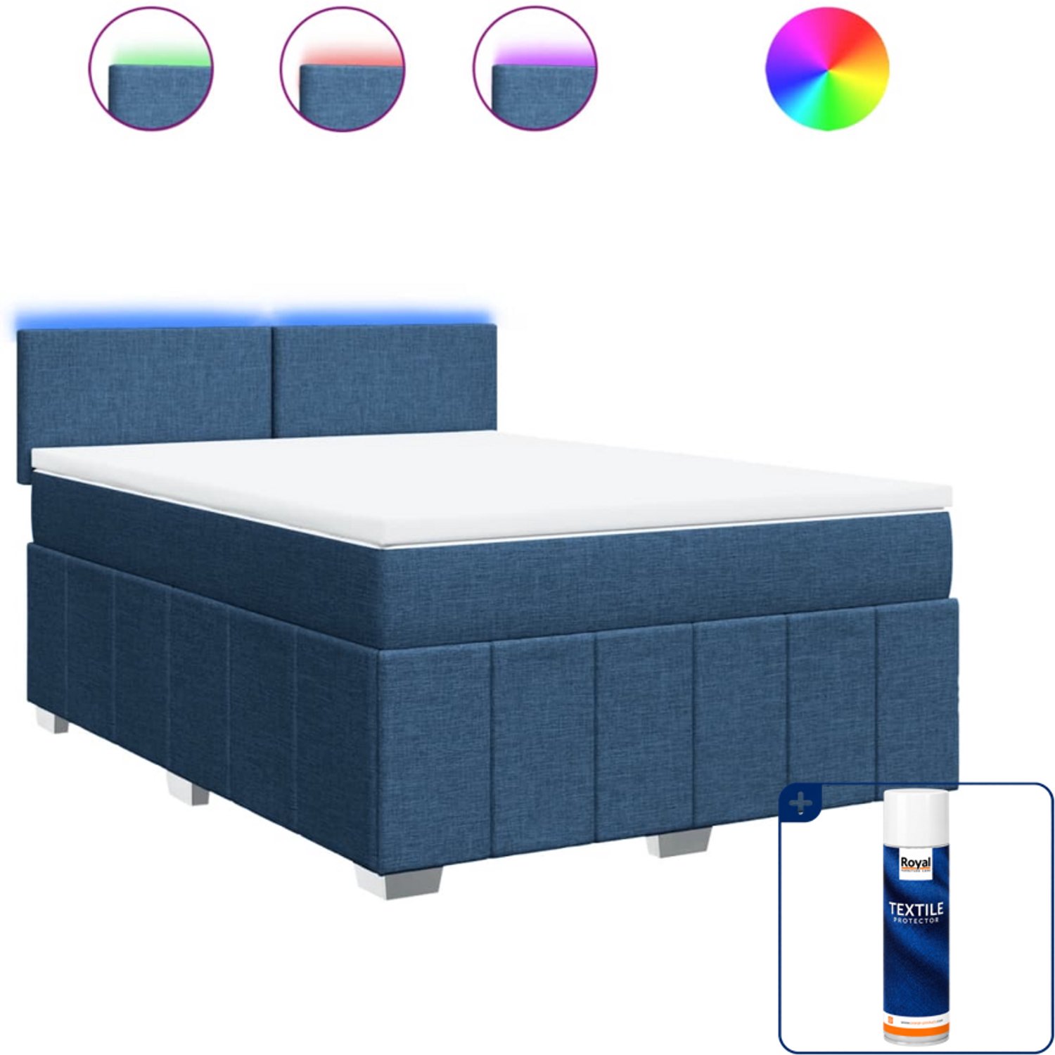 vidaXL boxspring Queensize - 160 x 200 cm - stof - blauw - Inclusief textielbeschermer 500 ml