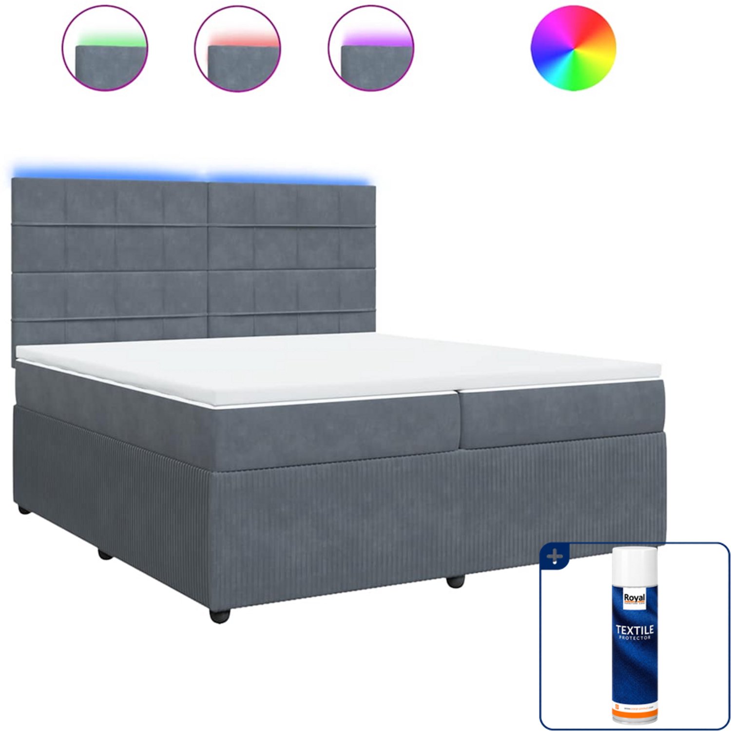 vidaXL Super kingsize boxspring met matras - 200 x 200 cm - fluweel - Inclusief textielbeschermer 500 ml Grijs
