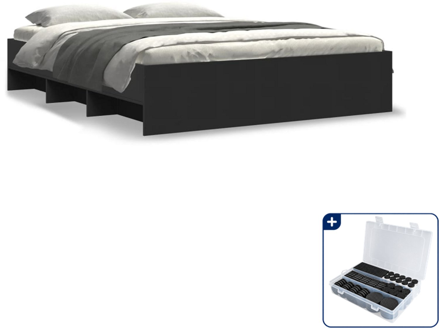 vidaXL bedframe - 150 x 200 cm - bewerkt hout - zwart - Inclusief antikrasvilt 177-delig Bruin