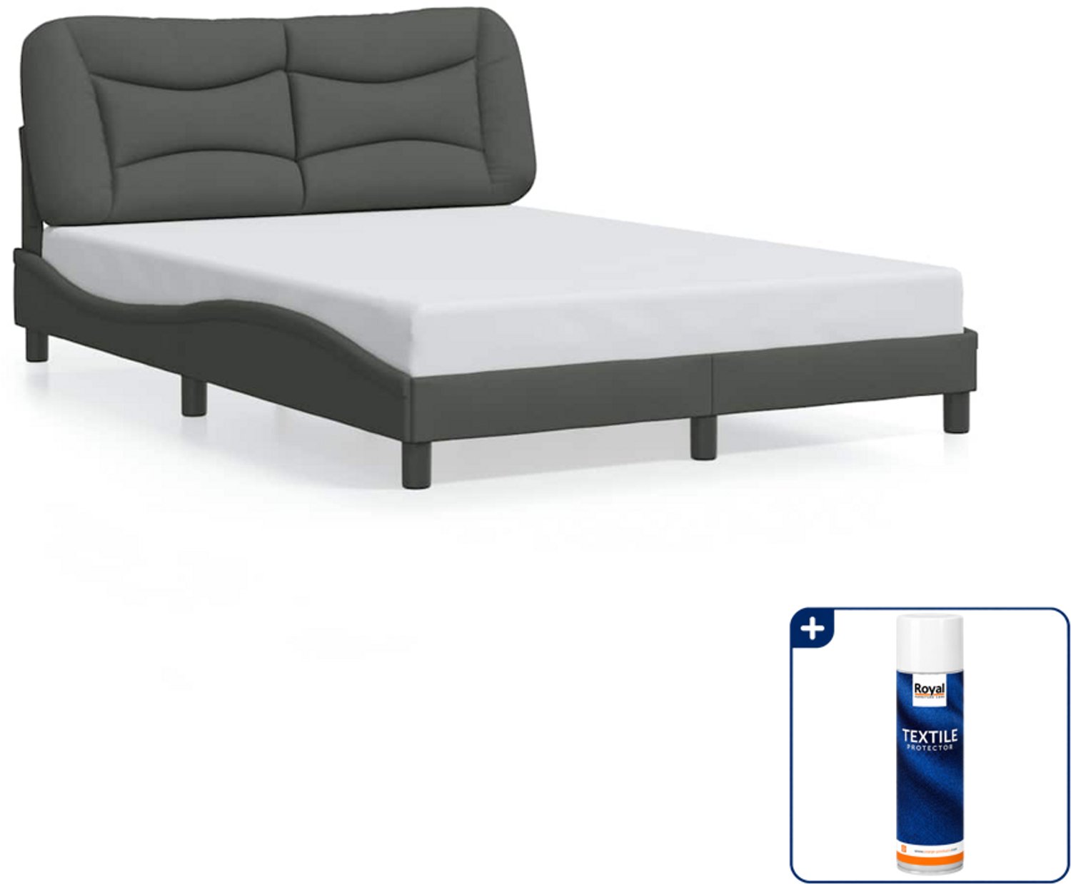 vidaXL bedframe Hvar - 140 x 190 cm - donkergrijs - Inclusief textielbeschermer 500 ml