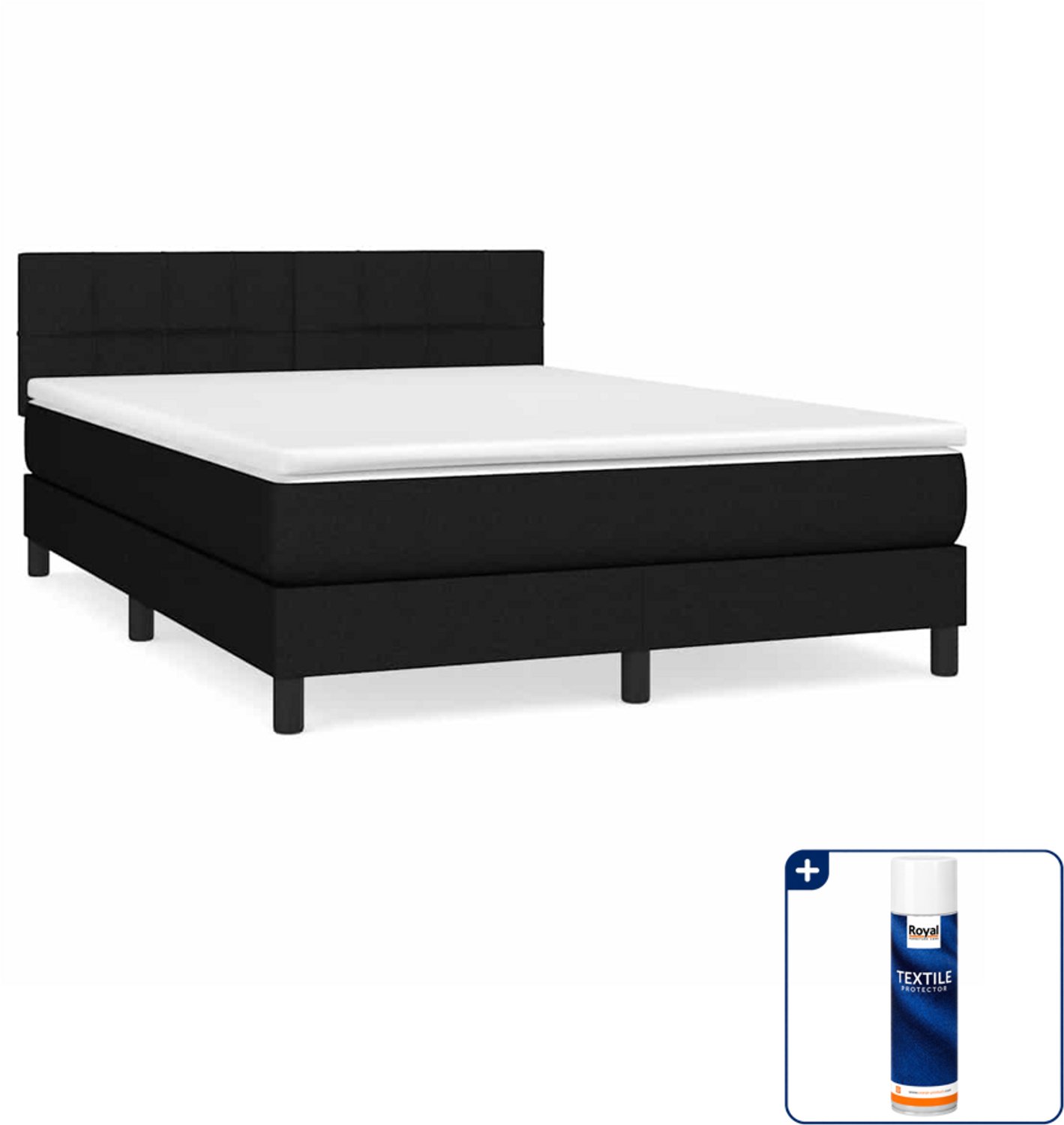 vidaXL Boxspring Small double - 140 x 200 cm - zwart - Inclusief textielbeschermer 500 ml