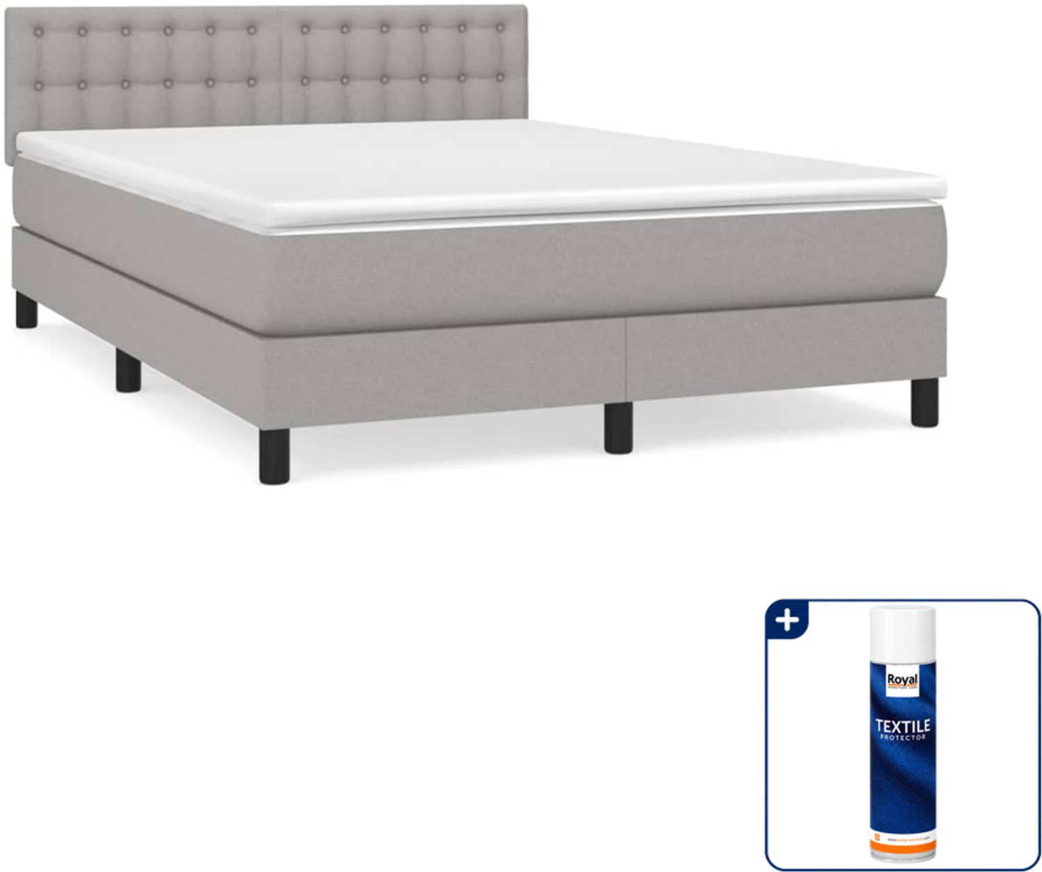 vidaXL boxspring met matras - small double - 140 x 200 cm - lichtgrijs - Inclusief textielbeschermer 500 ml