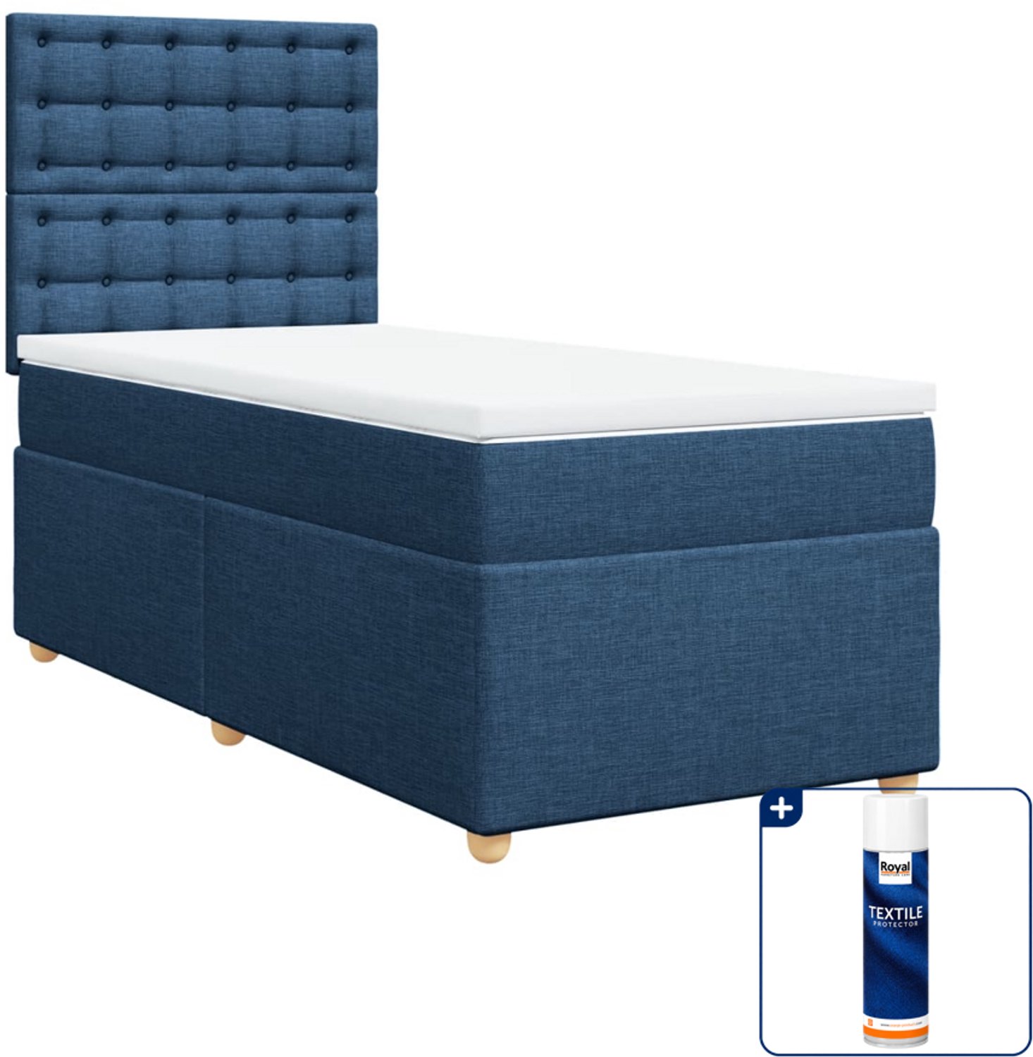 vidaXL boxspring met matras - 100 x 200 cm - blauw - Inclusief textielbeschermer 500 ml