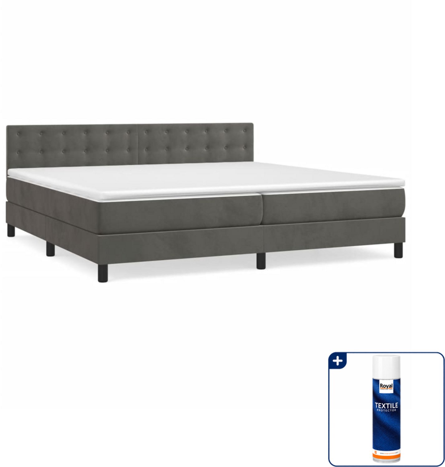 vidaXL boxspring met matras - super kingsize - 200 x 200 cm - fluweel - donkergrijs - Inclusief textielbeschermer 500 ml