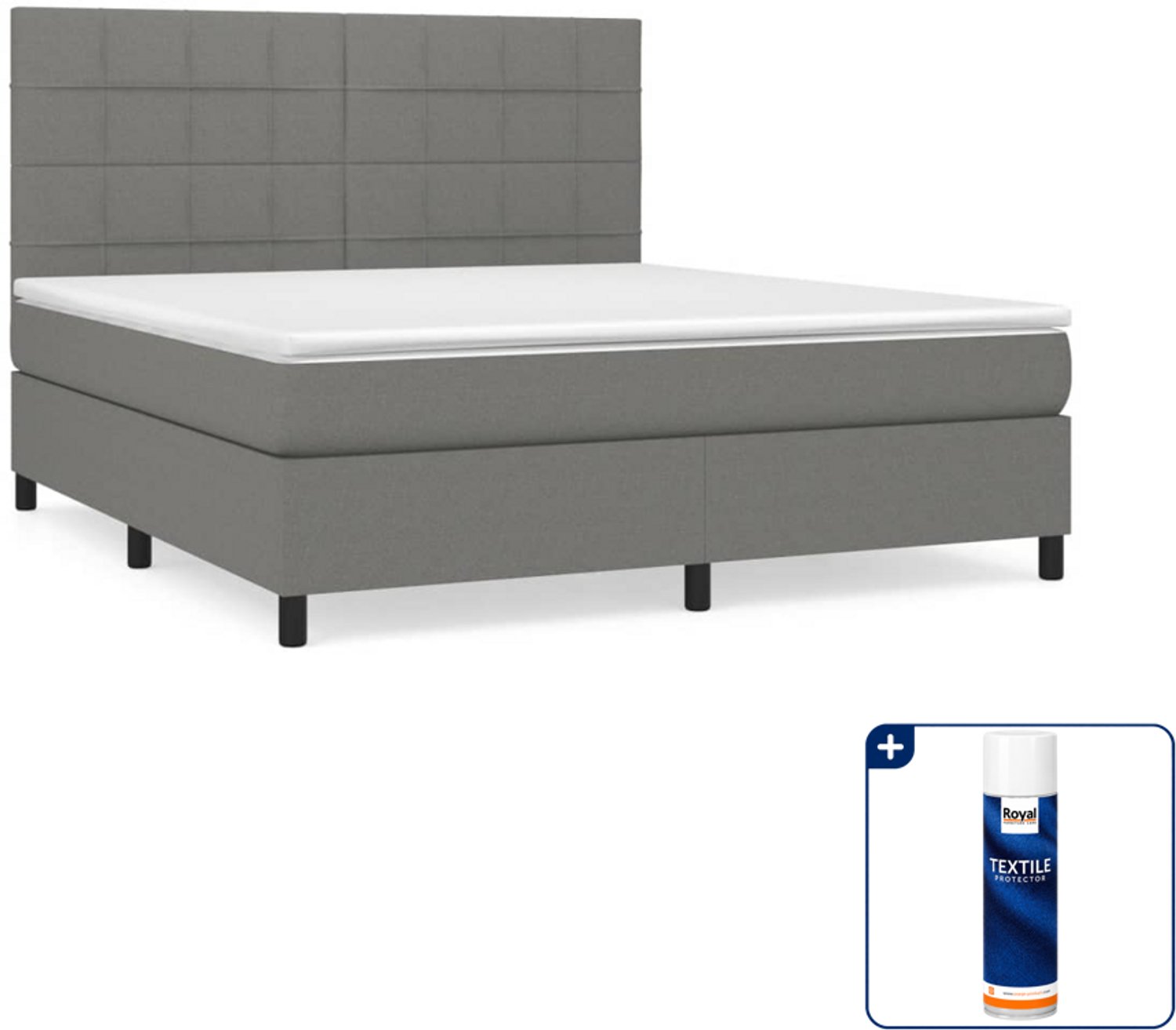 vidaXL boxspring Kingsize - 180 x 200 cm - donkergrijs - Inclusief textielbeschermer 500 ml