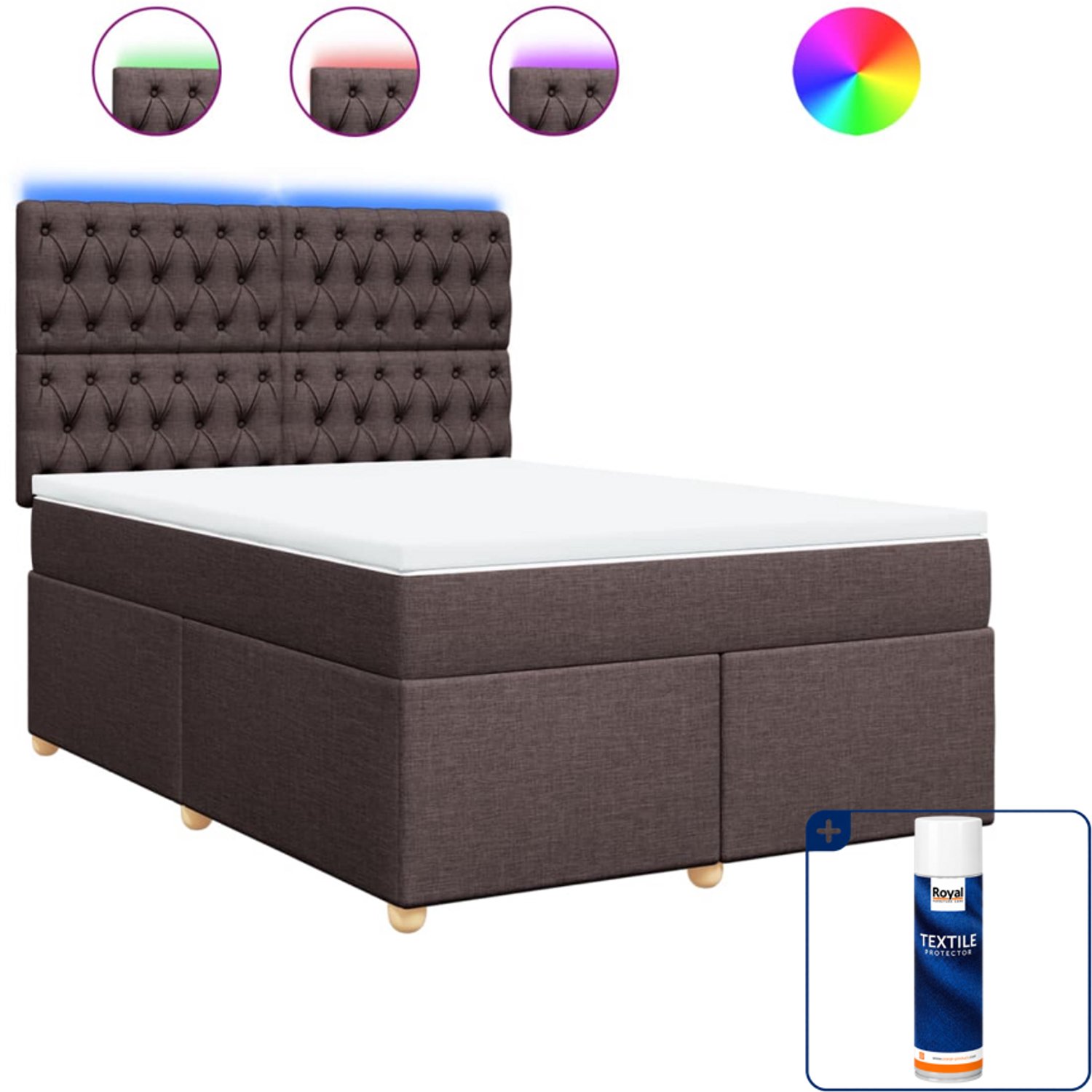 vidaXL boxspring met matras - 140 x 190 cm - donkerbruin - Inclusief textielbeschermer 500 ml