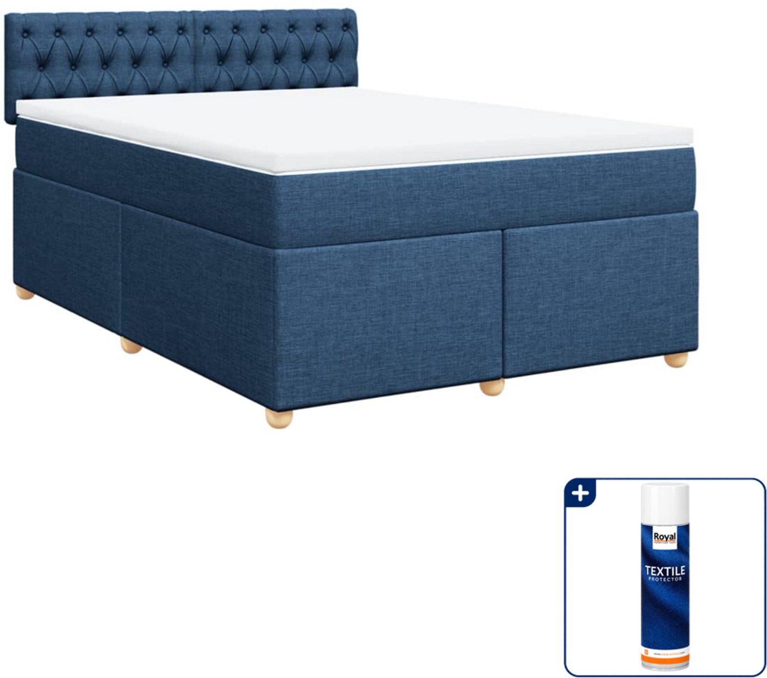 vidaXL boxspring - queensize - 160 x 200 cm - blauw - Inclusief textielbeschermer 500 ml