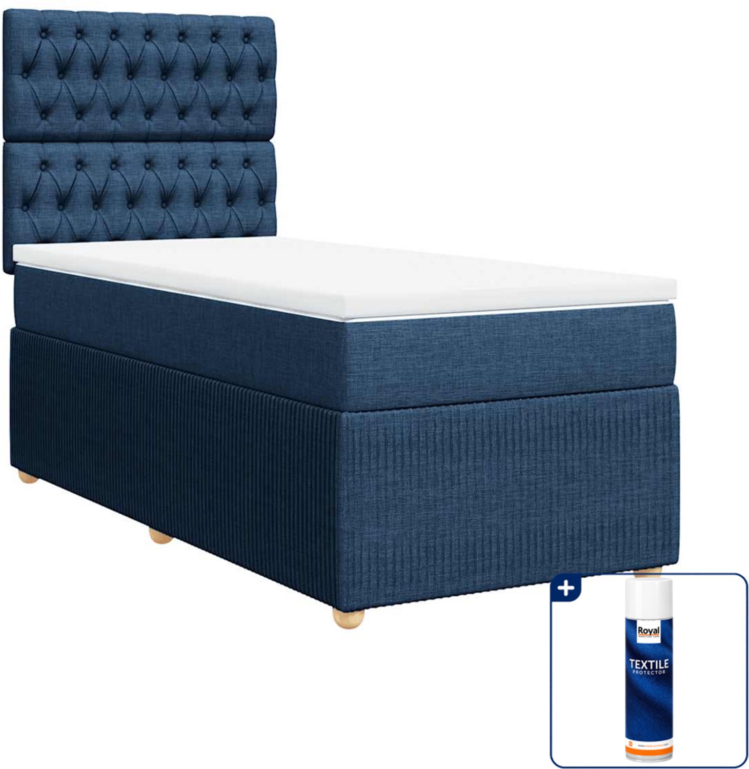 vidaXL boxspring met matras - 100 x 200 cm - blauw - Inclusief textielbeschermer 500 ml