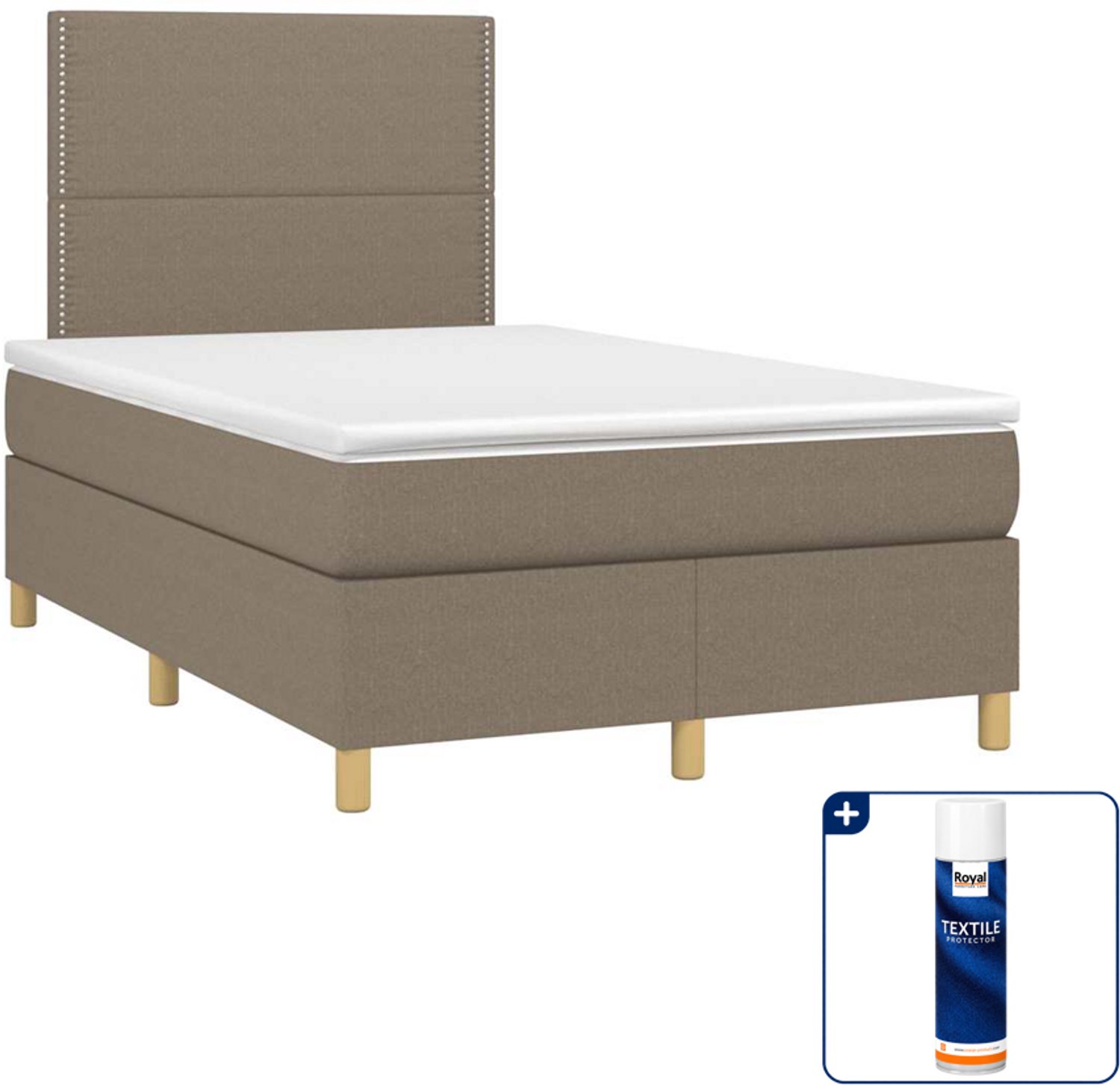 vidaXL boxspring met matras 120 x 190 cm - taupe - Inclusief textielbeschermer 500 ml