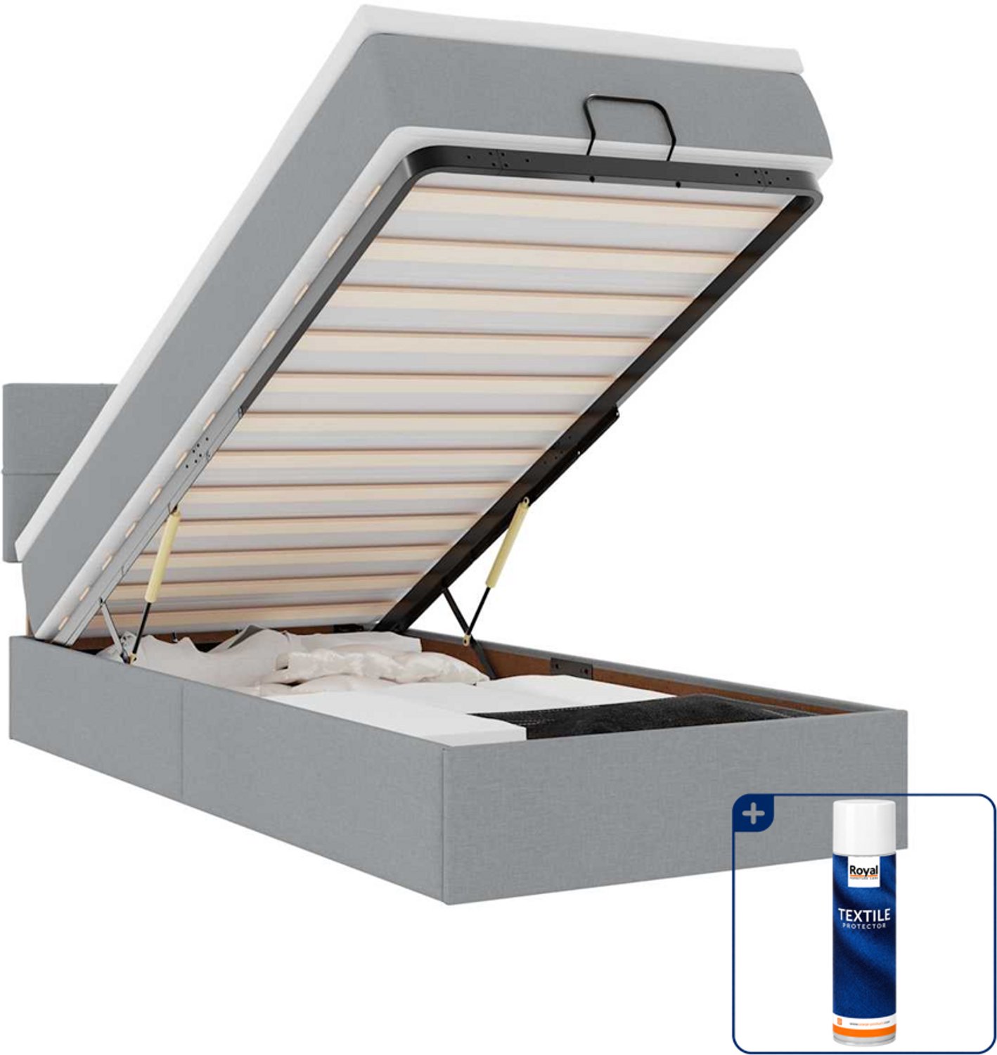 vidaXL bed met matras 100 x 200 cm - stof - lichtgrijs - Inclusief textielbeschermer 500 ml Zwart